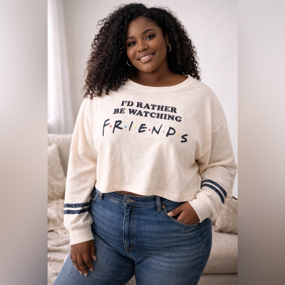 Friends TV Show I’d Rather Be Watching Friends Crop Sweater XXL Graphic Pullover